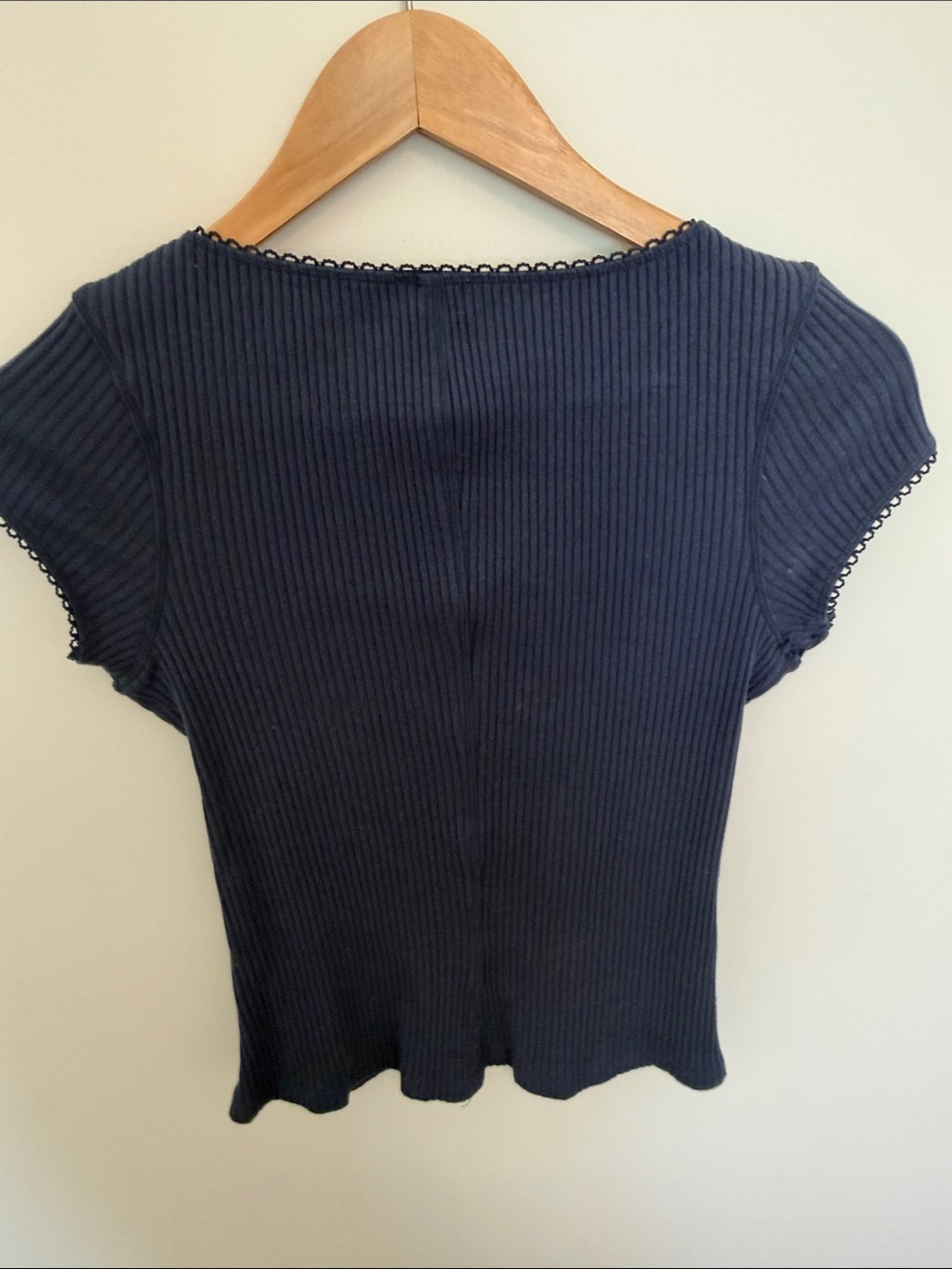 Free People Navy Ribbed Button-Front Tee - Picture 3 of 4